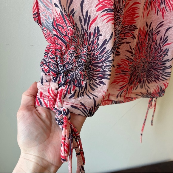 Cleo Pink Floral Vacation Blouse Sz S Lightweight Resort Top Drawstring Tunic - Picture 5 of 15